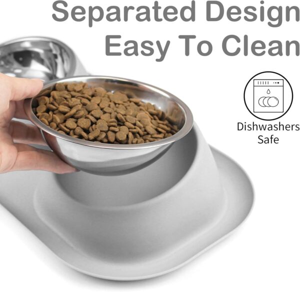 Ptlom Dog Cat Basic Food and Water Bowl Set, 2 Removable Stainless Steel Feeding Bowls with Non-Slip Leak-Proof Plastic Stand Suitable for Small and Medium Pet Puppy Feeder Tableware Supplies, Grey - Image 5