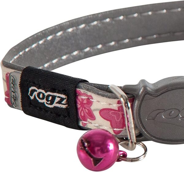 ROGZ CB09-K Glow in the Dark Reflective Cat Collar with Breakaway Clip and Removable Bell, fully adjustable to fit most breeds, Pink Butterfly Design - Image 2