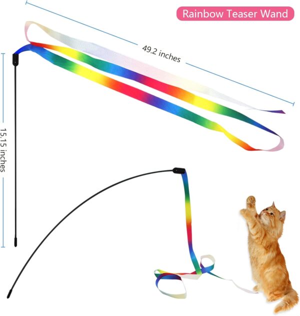 12PCS Interactive Kitten Toys, Retractable Indoor Cat Wand Toys with Replacement Teaser, Rainbow Ribbon and Make Exercise by Sunshinetop - Image 5