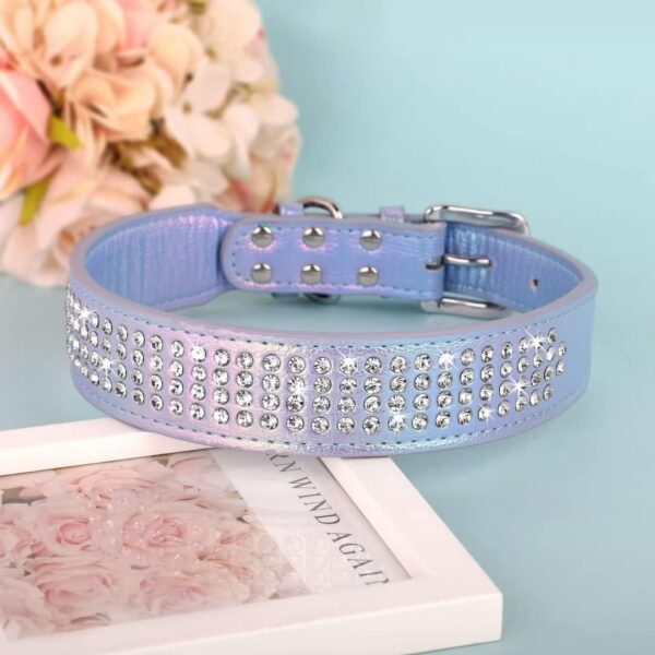 Beirui Bling Rhinestone Dog Collar with Diamonds Studded - Colorful PU Leather Padded Dog Collar 1.5 Inch Wide - Heavy Duty Bedazzled Dog Collar for Medium Large Dogs,19-24",Blue - Image 6