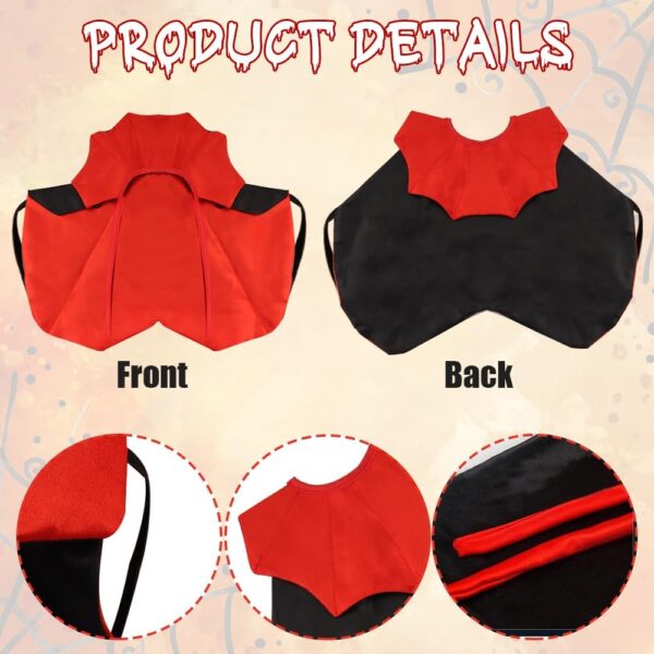 Halloween Cat Vampire Cloak Costume Halloween Adjustable Red Black Pet Cape Costume Clothes, Halloween Pet Accessories Costume Outfit Decor Cowl for Small Cats Dogs Animals Halloween Party Pet Cosplay - Image 3