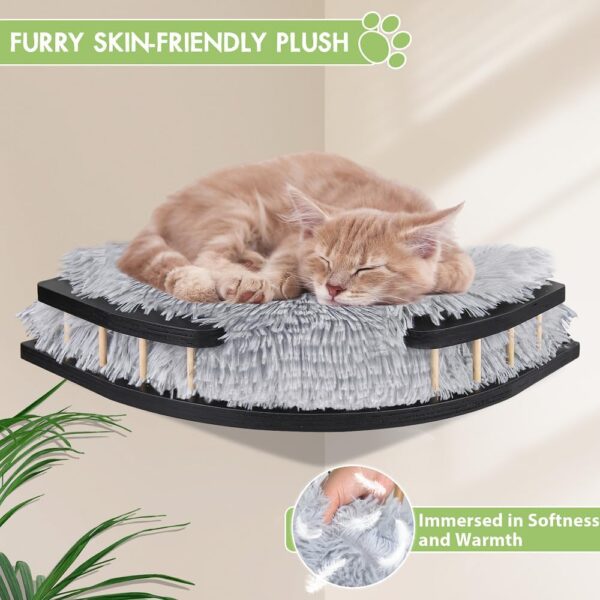 Cat Wall Furniture Set with Plush Cushion, Cat Hammock Cat Wall Shelves with 3 Cat Wall Steps, Cat Shelves and Perches for Wall Climbing Shelves for Indoor, Black Indoor Cat Shelves Wall Mount - Image 3