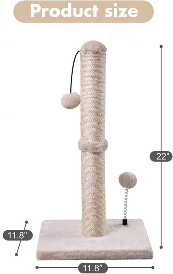 Cat Scratching Post Premium Basics Kitten Scratcher Sisal Scratch Posts with Hanging Ball 22in for Kittens or Smaller Cats (22 inches for Kitten, Beige) - Image 4