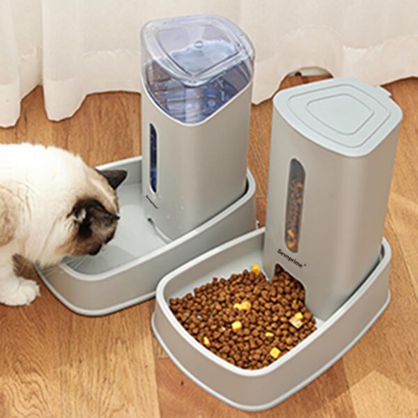 2PCS Cat Dog Feeder and Waterer Self-Dispensing Gray 3.8L Pets Automatic Feeder and Waterer Dispensing Set 12.8in x 7.87in x 12.2in Feeder and Water Bowl for Small Medium Pets - Image 4