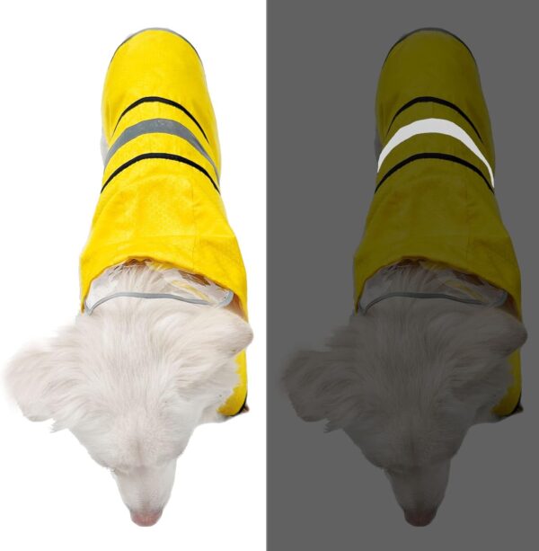 Dog Raincoat Waterproof Reflective Slicker - Lightweight Breathable Hooded Poncho Rain Coat Jacket with Adjustable Belly Strap and Leash Hole for Small Medium Large Dogs (Medium, Yellow) - Image 2