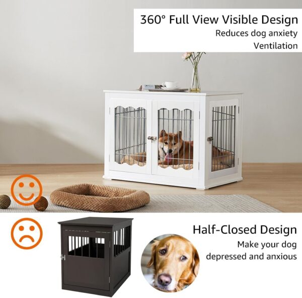 unipaws Furniture Style White Dog Crate for Medium Dogs, Indoor Aesthetic Puppy Kennel, Modern Decorative Wood Wire Pet House Dog Cage, Pretty Cute End Side Table Nightstand… - Image 5