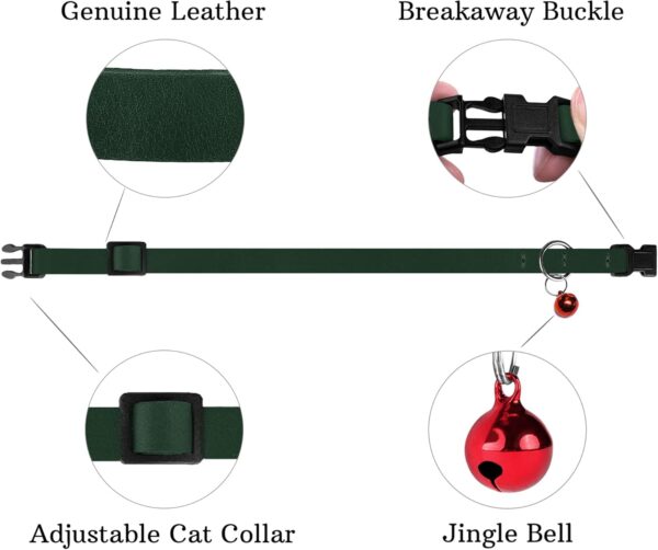 Breakaway Cat Collar Leather Soft Adjustable Pet Kitten Collars with Bell Pink Brown Blue Green Red (Emerald) - Image 5