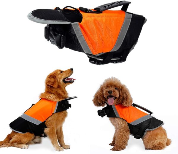 Dog Life Jacket with Superior Buoyancy & Rescue Handle - High Visibility Float Coat Dog Lifesaver Vest in Beach Pool Boating Safety Swimsuit Preserver (Orange, S)