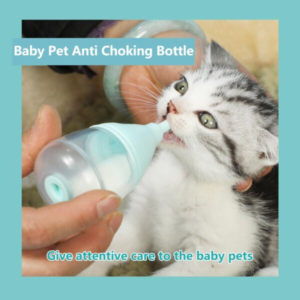 Kitten Bottles for Nursing,Puppy Bottles for Nursing Puppy Milk, Anti-Choking Puppy Feeder Design,with 3pcs Replaceable and Reusable Silicone Nipples for Feeding Newborn Pets (Blue, 40ml+3pcs) - Image 3