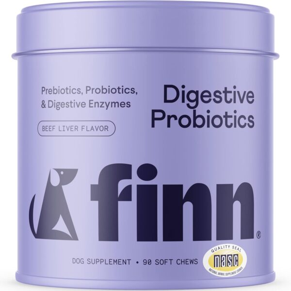 Finn Digestive Probiotics for Dogs - Complete Digestive System Support with Pumpkin, Prebiotics, & Live Probiotics - Vet Recommended & Made in The USA - 90 Soft Chews