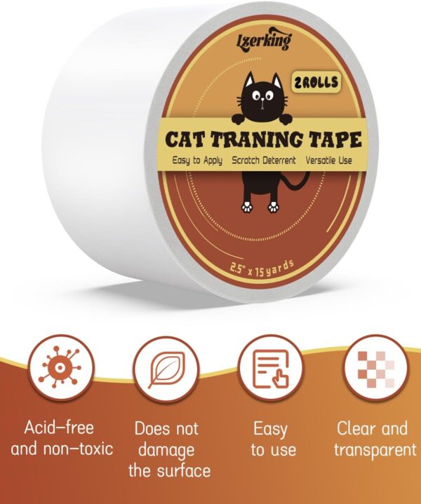 Cat Scratch Tape 2 Rolls Cat Furniture Protector Tape Clear Double Sided Tape Cat Repellent Tape for Effective Scratch Control 2.5in×15 Yards - Image 2