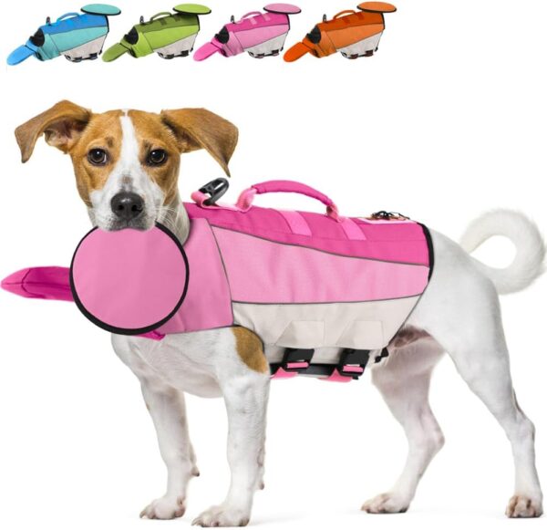 EMUST Dog Life Jacket, Lightweight Life Jacket for Dogs with Removable Flying Disc & Front Float, Small Dog Floating Vest for Water at Pool, Beach, Boating, Pink, XS