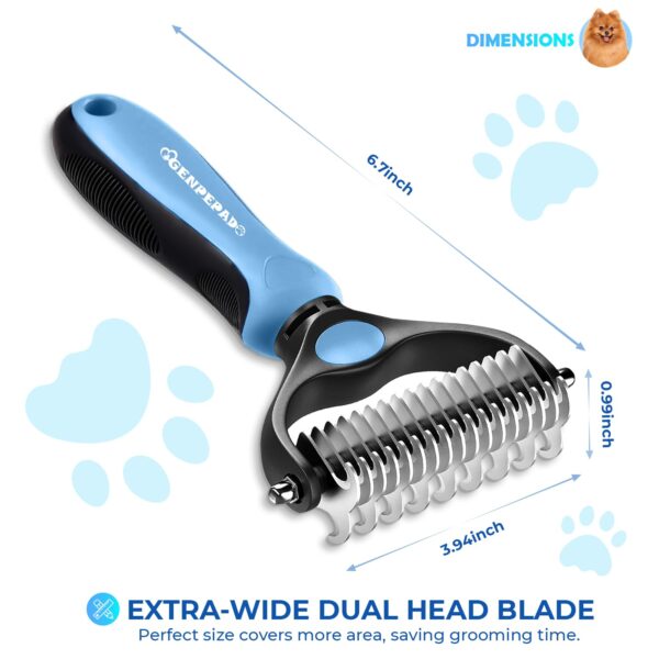 Undercoat Rake for Dogs & Cats, Dematting Comb with Extra Wide Double-Sided Stainless Steel Teeth for Detangling, Deshedding, Brushing, Thinning & Removing Shed Fur, Knots, Mats, and Tangles in Pets - Image 3