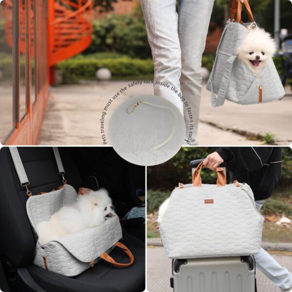 Small Dog Carrier Bag Woman,Puppy Purse Cat Pups Kennel,Car Seat, Soft Thick Cushion,Traveling Pets Tote for Hiking Picnic Outdoor (Grey) - Image 3