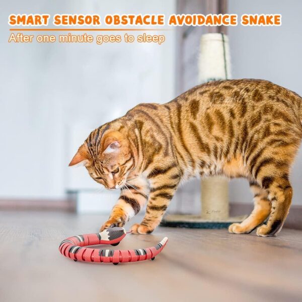 Snake Cat Toy, Realistic Simulation Smart Sensing Snake Toy, Rechargeable Automatically Sense Obstacles and Escape Curves Move Quickly, Interactive Cat Toys for Indoor Cats - Image 3