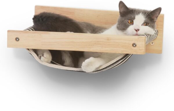 FUKUMARU Hammock Mounted Cat Beds and Perches, Wooden Wall Furniture, Stable Shelves for Sleeping, Playing, Climbing, and Lounging, Black Stripe