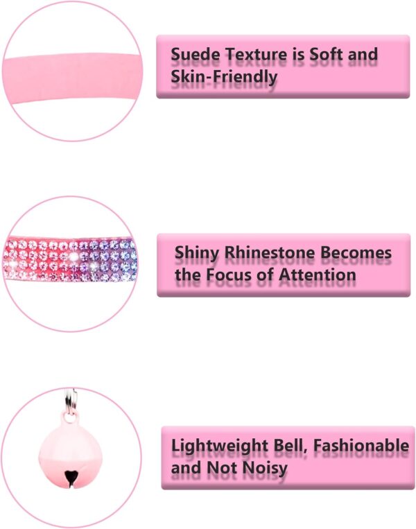 Cat Collars for Girl Cats with Rhinestone Soft Velvet,Breakaway Cat Collars with Bell,Adjustable Safe Kitten Collar (Multicolour Purple) - Image 3