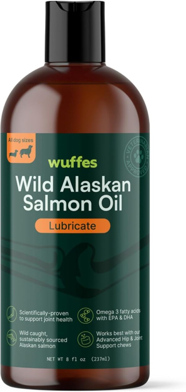 Wuffes Wild Alaskan Salmon Oil for Dogs - Natural EPA & DHA Fatty Acids and Omega 3 for Canines, Healthy Skin and Coat, Joint Support, Reduced Allergic Response - 100% Pure Fish Oil for Pets - 8 oz