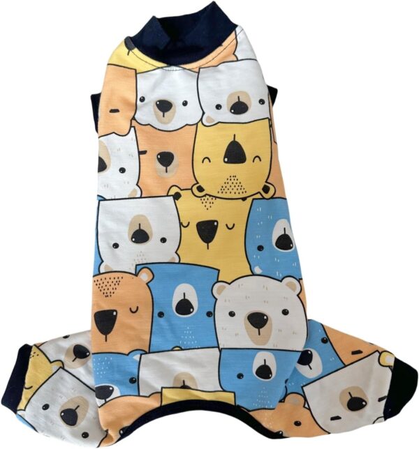 Sphynx Cat Four Leg Cotton Pajamas Elastic Pet Clothes for Hairless Cat Surgery Recovery Suit Cat Undershirt Thermal Hairless Cat Clothes for Sphynx, Devon, Cornish (Colorful Bear, XL (9-12 lbs)) - Image 7