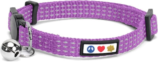 Pawtitas Reflective Cat Collar with Safety Buckle and Removable Bell Cat Collar Kitten Collar Purple Orchid Cat Collar