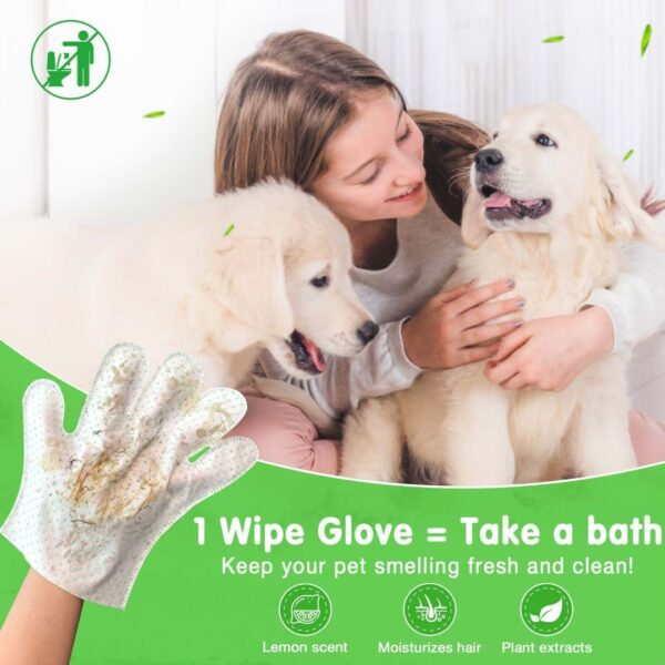 15 Count Dog Wipes Plant Oil Grooming Gloves Bath Wipes Waterless Cat Shampoo Pets Wipes for Paws, Butt, Face and Fur - Image 3