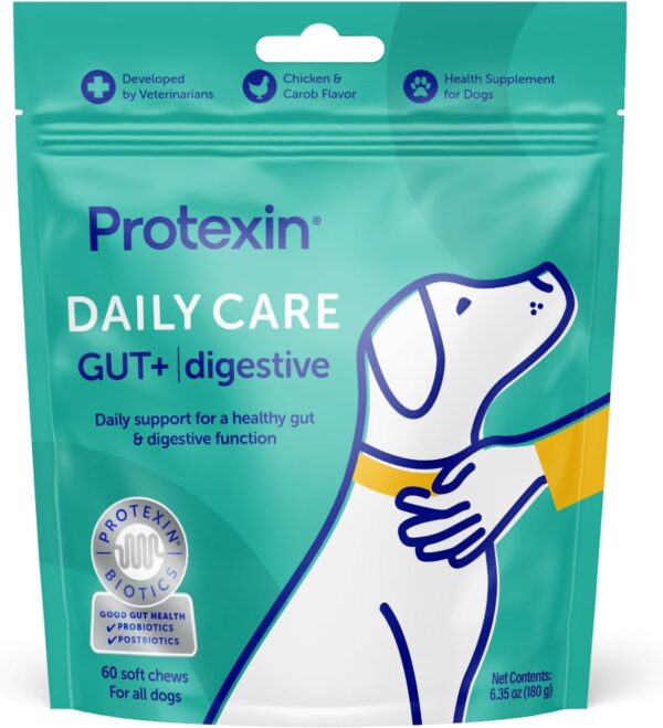 Daily Care Gut+ Digestive, 60 probiotic and postbiotic Dog Supplement Chews – Chicken and Carob Flavored