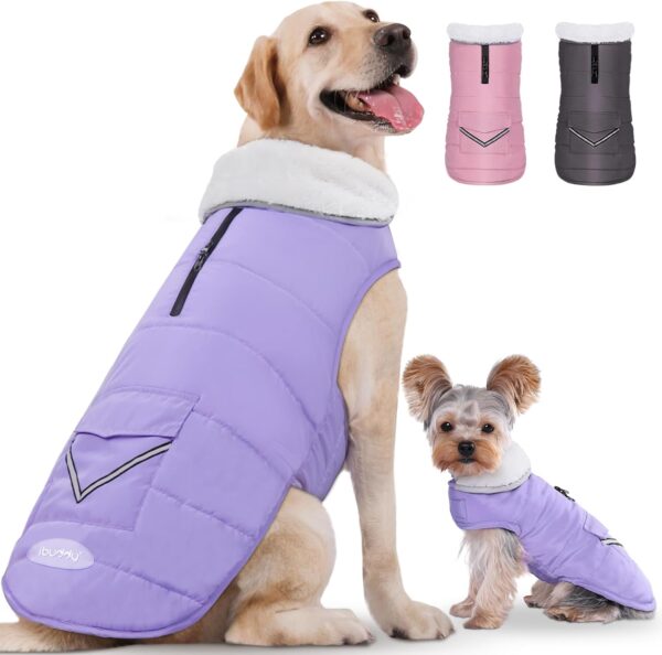 iBuddy Dog Winter Jackets with Fleece Vest,Waterproof Warm Dog Snow Jacket Windproof, Reflective Adjustable Pet Dogs Cold Winter Coat for Large Dogs Girl Boy