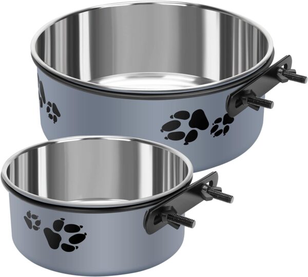 2 Pack Kennel Water Bowl, Stainless Steel Dog Crate Water Bowl No Spill, Hanging Dog Bowls for Kennel Cage Crate, Metal Pet Food Water Bowl Feeder for Medium Large Dogs