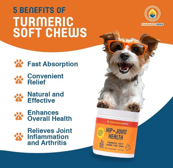 Hip + Joint Health Turmeric Soft Chews - Dog Supplement Made with Organic Turmeric - Supports Mobility, Immune System, Heart Health, May Reduce Joint Pain & Inflammation - 35 Treats - Image 2