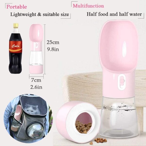 Dog Water Bottle for Walking, Multifunctional and Portable Dog Travel Water Dispenser with Food Container,Detachable Design Combo Cup for Drinking and Eating,Suitable for Cats and Puppy - Image 3