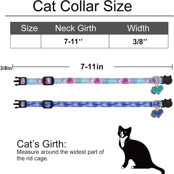 2 Pack Reflective Cat Collar, Breakaway Adjustable Cat Collar with Bells,Safety Buckle Collars for Boys and Girls Cats, Sky+Ocean Heart - Image 3