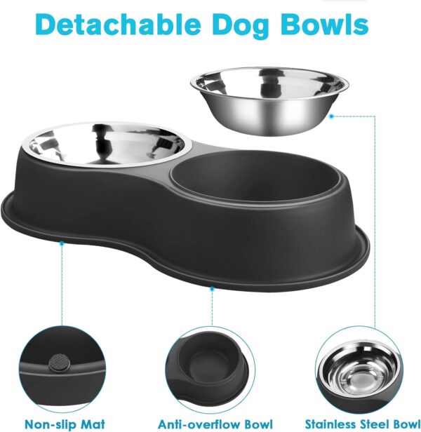 Dog Bowls Double Dog Water and Food Bowls Stainless Steel Bowls with Non-Slip Resin Station, Pet Feeder Bowls for Puppy Medium Dogs Cats - Image 3