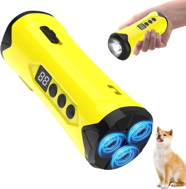 Dog Bark Deterrent Devices with Flash Light,3X Ultrasonic Emitters 50ft Range,Professional Dog Training Tool Best Behavior Aid,Rechargeable