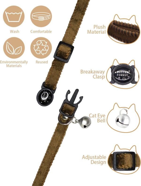 Furry Breakaway Cat Collar with Bell, Adjustable 7.87"-11.78" Kitten Collar, Suitable for All Types of Cats and Small Dogs (M, Brown) - Image 2