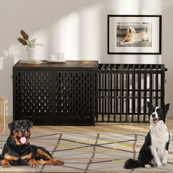 KELIXU Heavy Duty Dog Crate Furniture Dog Cage Kennel Pull-Out Design & 3 Doors, Strong Metal Large Pet Crates and Kennel for Dogs, Length Adjustable from 38” to 70”, Easy to Install, Black - Image 8