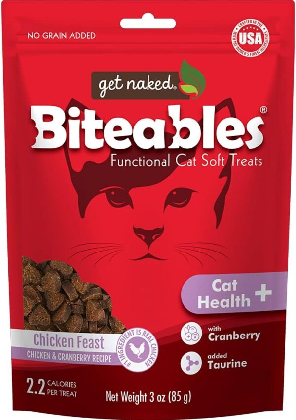 Get Naked Biteables Natural Soft Treats for Cats, Cat Health Plus, Chicken Feast Recipe, 3 oz, 1 Pouch