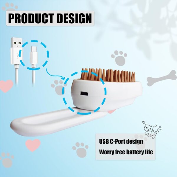 Cat Brush with Steam Cat Grooming Steamy Brush Misting Brush with Adjustable Handle for Cats Dogs Rabbits ALD-002-W (White) - Image 3