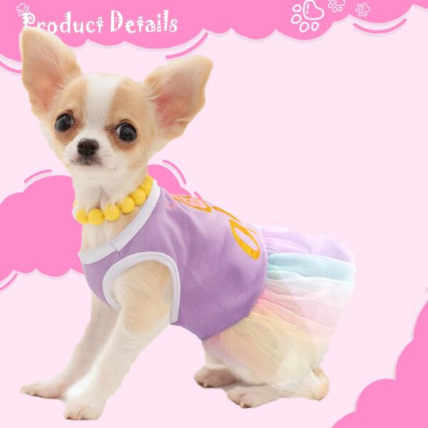 Dog Dress for Small Dogs Girl 2 Pieces Cute Dog Dresses with Princess Donuts Pattern Puppy Tutu Skirt Cat Outfit Girl Dog Clothes for Birthday Wedding Costume Purple Pink XXS - Image 2