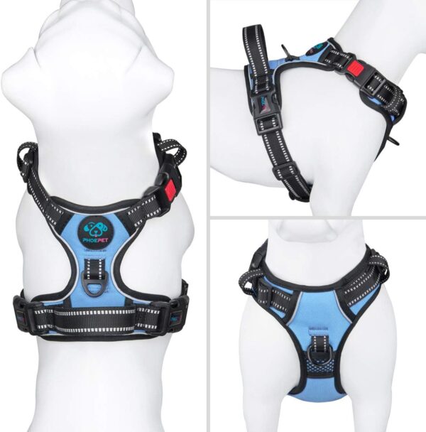 PHOEPET No Pull Dog Harness Reflective Adjustable Vest with a Training Handle, Name ID Pocket, 2 Metal Leash Hooks, 3 Snap Buckles [Easy to Put on & Take Off](M, Baby Blue) - Image 2