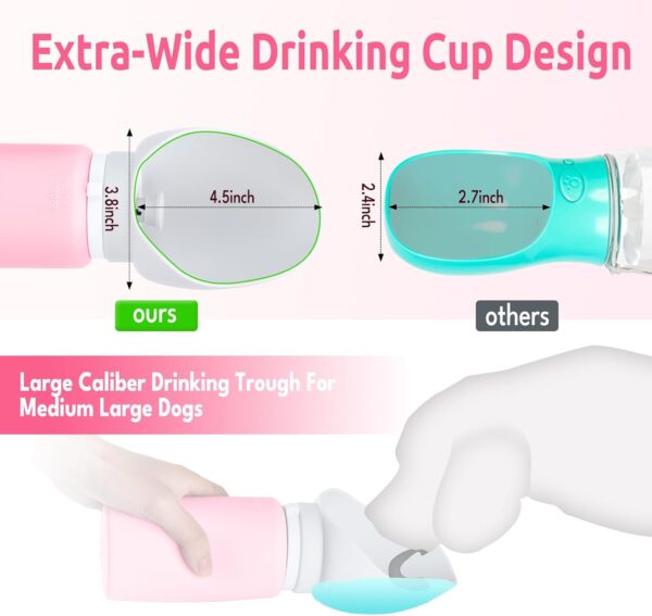 Dog Water Bottle, Collapsible, Lightweigh, Leak Proof Portable Travel Dogs Water Dispenser, Perfect Puppy Drinking Bowl for Outdoor Walking and Hiking, Pet Accessories, Silicone, 19oz, Pink - Image 3