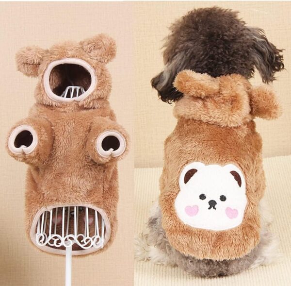 ANIAC Small Dog Winter Coat for Puppy Warm Fleece Hoodies Cute Bear Design Pet PJS Jumpsuit Soft Cold Weather Clothes for Cats Chihuahua Yorkie Poodle Teddy (X-Small, Brown) - Image 3