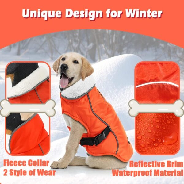 EMUST Winter Dog Jacket, Windproof Dog Apparel for Cold Weather, Reflective Winter Coats for Dogs, Warm Puppy Jacket for Cold Winter, Orange, S - Image 5