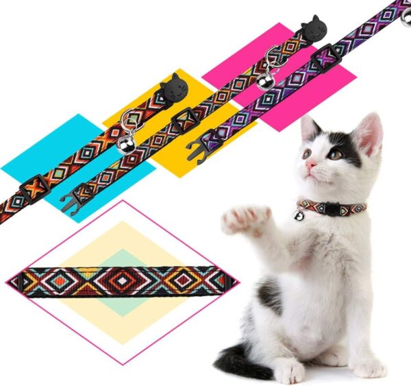 3 PCS Cat Collars with Bell Breakaway Geometric Pattern Adjustable Safety Kitten Collars for Kitty Collars（S） - Image 4