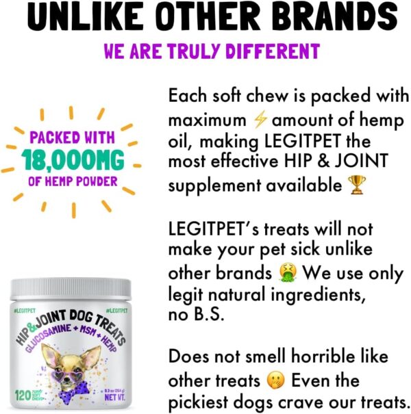 Hemp Hip & Joint Supplement for Dogs 120 Soft Chews Made in USA Functional Glucosamine for Dogs Chondroitin MSM Turmeric Hemp Seed Oil Natural Pain Relief Mobility Advanced Joint Health For All Breeds - Image 2