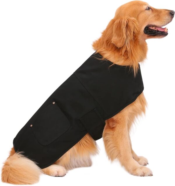 HDE Canvas Dog Vest Waterproof Jacket Cold Weather Coats for S-XL Dogs Black - XL - Image 2