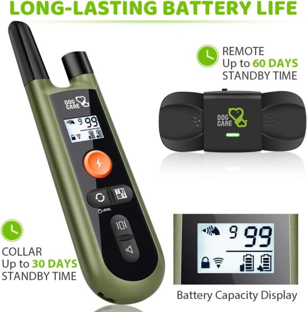 DOG CARE Dog Training Collar Dog Training Collar with Remote, 3 Modes, Rechargeable Rainproof Dog Training Collar for Small Medium Large Dogs, 1800ft Remote Range, Safe & Humane e-Collar, Green - Image 6