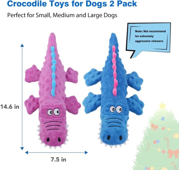 Dog Squeaky Toys, Durable Stuffed Crinkle Plush Dog Chew Toys for Puppy Teething, Interactive Dog Toys for Small, Medium and Large Dogs (Blue+Purple, Crocodiles) - Image 6