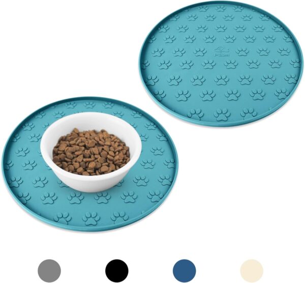 Ptlom 2 Pack Dog Food Mat Anti-Slip Dog Bowl Mats for Food and Water, High-Lips Waterproof Dog Feeding Mat Prevent Messy Spills, Silicone Pet Placemat Puppy Trays for Small Medium Large Dogs Cats