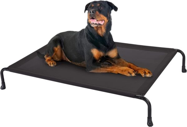 Veehoo Elevated Raised Dog Bed, Cooling Outdoor Dog Cots Beds for Large Dogs, Pet Hammock Bed with No-Slip Feet, Frame with Washable & Chew Proof Mesh for Indoor Outdoor, Large, Black