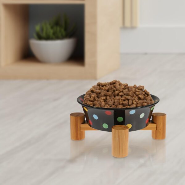 Black Elevated Ceramic Cat Food Bowl - Raised Breed Dish with Wooden Stand for Indoor Cats, Small Puppy, and Rabbit, Cute Feeding & Watering Lifted Tray, Small Size Dog Feed Water Holder - Image 7